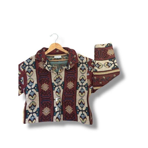 Paco Soler Crop Jacket Womens S/M Tapestry Knit Southwestern Boho 90s Vintage - Picture 5 of 16